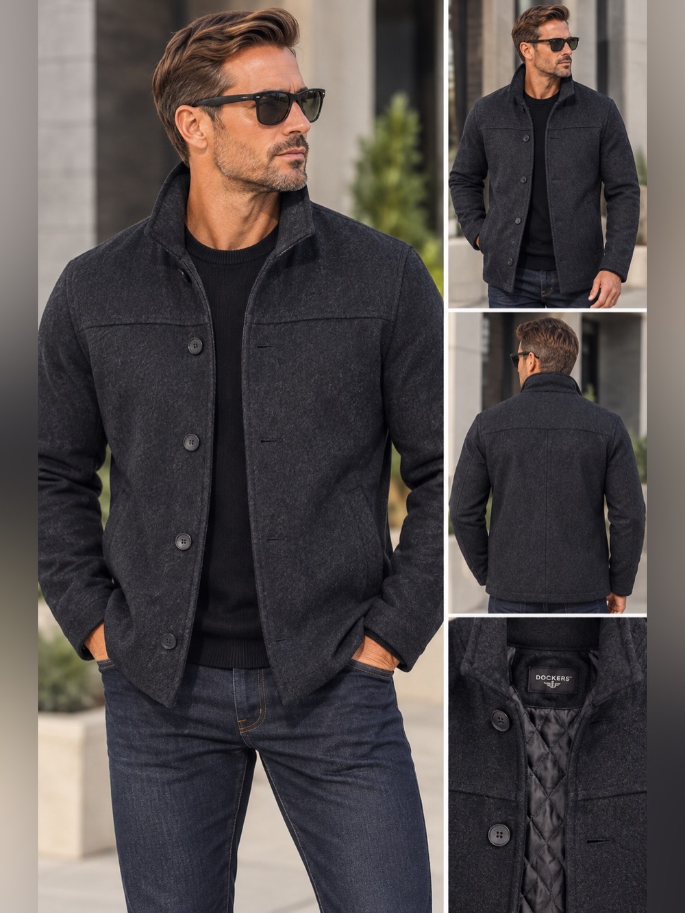 🔥Dockers Men's Black Quilted-Lined Pea Coat